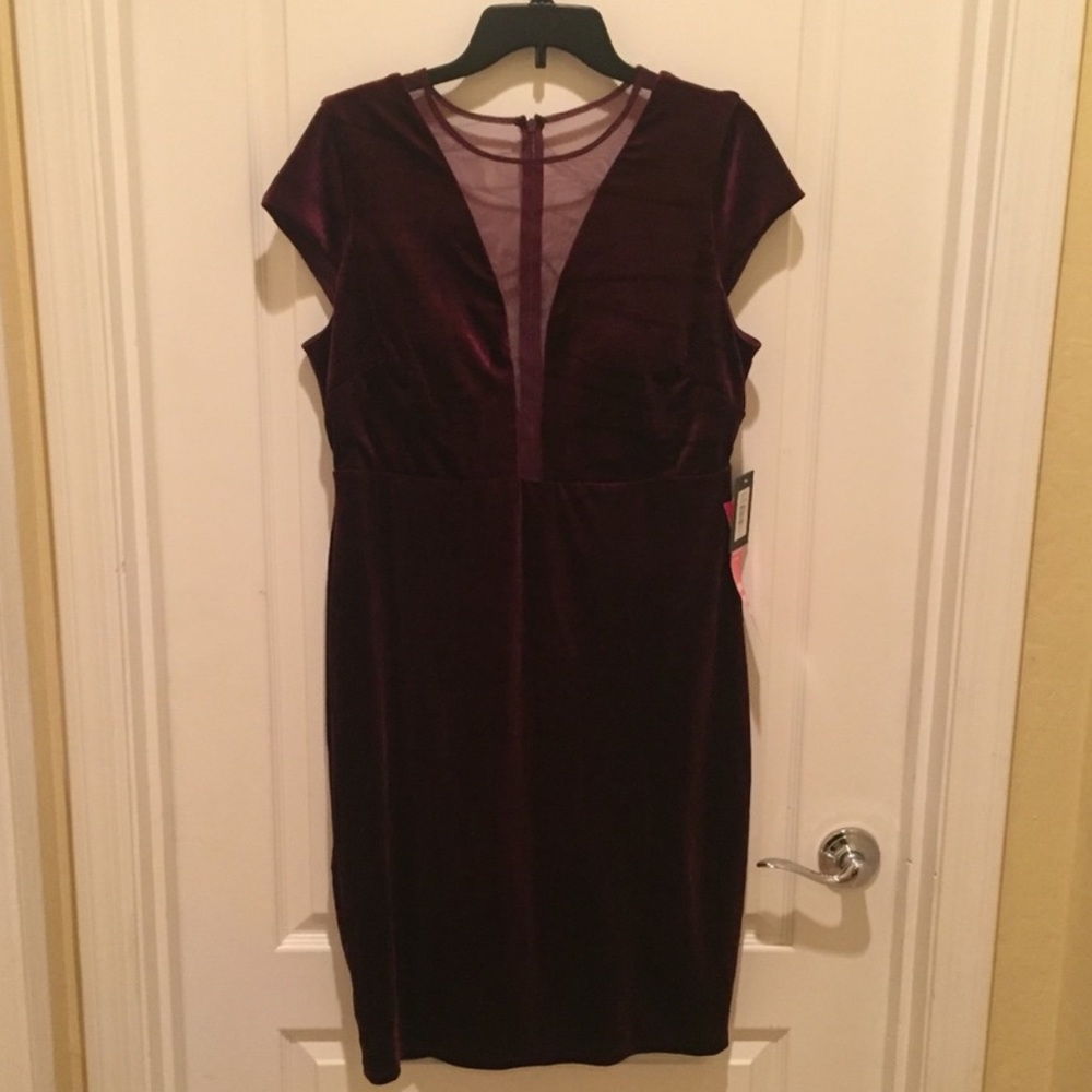 Marina Burgundy Dress with Sheer Deep V